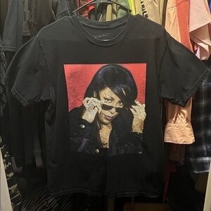 Fashion Nova Black Aaliyah Tee with Red Background